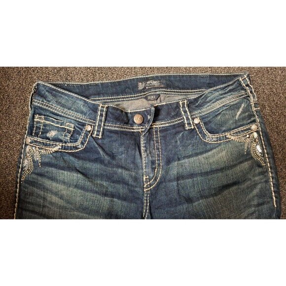 Silver Jeans Suki Bootcut Womens Sz 16x30 Embellished Sequin Pocket Denim Bling - Picture 2 of 4
